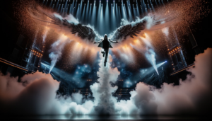 DALL·E-2023-10-19-18.32.07-16_9-Format-Bild-das-Criss-Angel-auf-der-Buehne-zeigt-waehrend-er-einen-seiner-beeindruckenden-Stunts-durchfuehrt.-Lichteffekte-Rauch-und-Projektionen